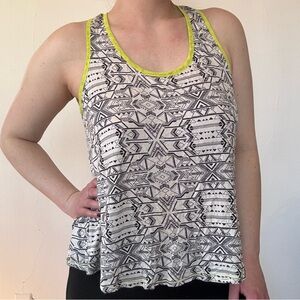 Indie Sleaze Kimchi Blue Aztec Print Tank Top with Neon Yellow Trim